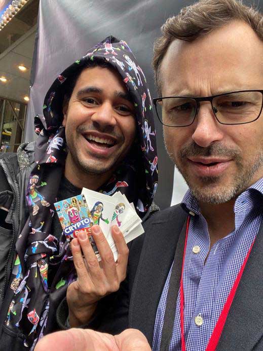 Collectors with Crypto Pills stickers