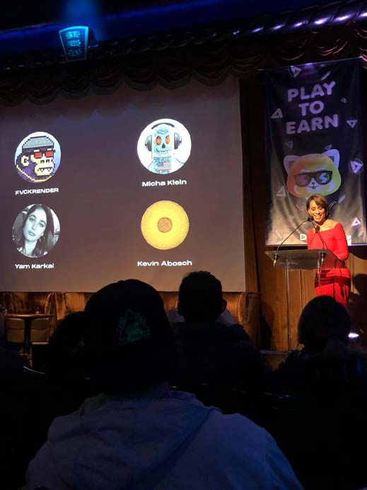 Panel at NFT awards stage with Micha Klein